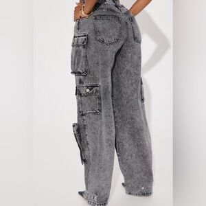 Black Acid Wash Cargo Pants